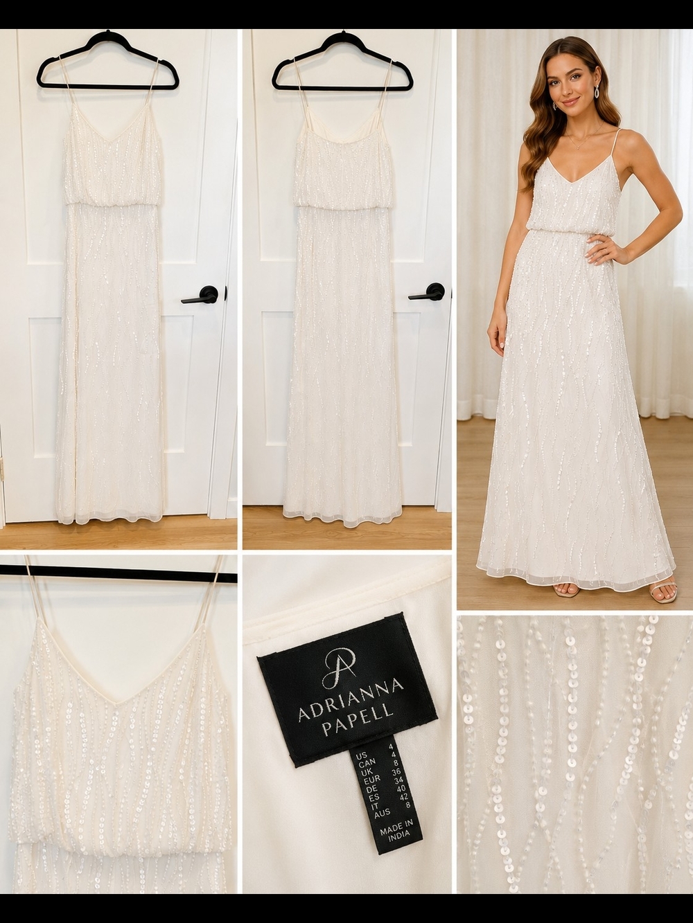 Adrianna Papell Ivory Beaded Spaghetti-Strap Gown